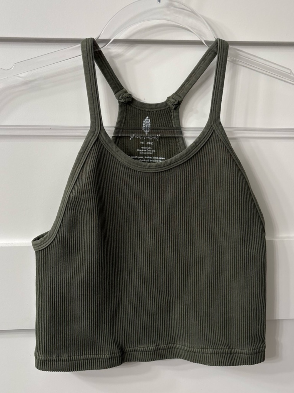 Free People Movement Active Olive Green Ribbed Halter Crop Top